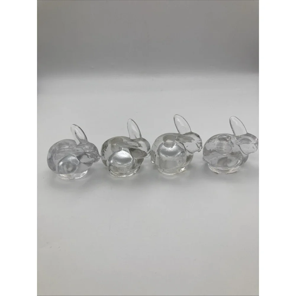 4 Vintage Biedermann Clear Glass Rabbit Small Taper Candle Holder Taiwan 2